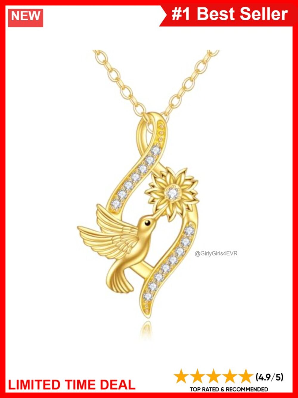 10K Gold Hummingbird Pendant Necklace 16-18" Rolo Chain Fine Jewelry Gift